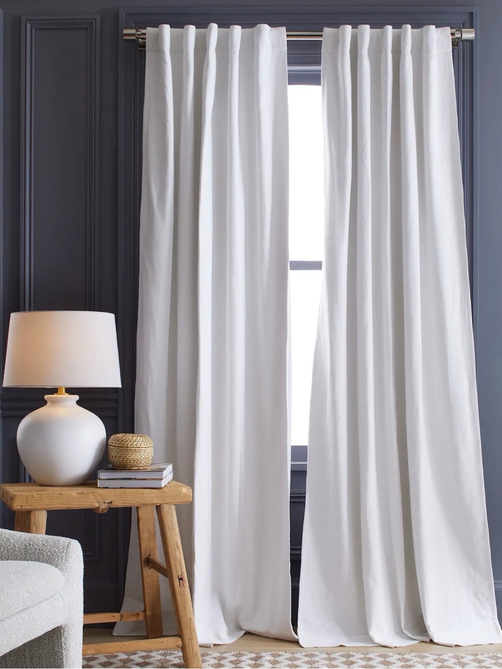 NWOT Quince White Cotton Slub Room Darkening Curtain Panel - Retail 60